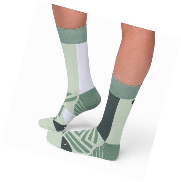 Green / White On High Men's Running Socks | 8529BILQK